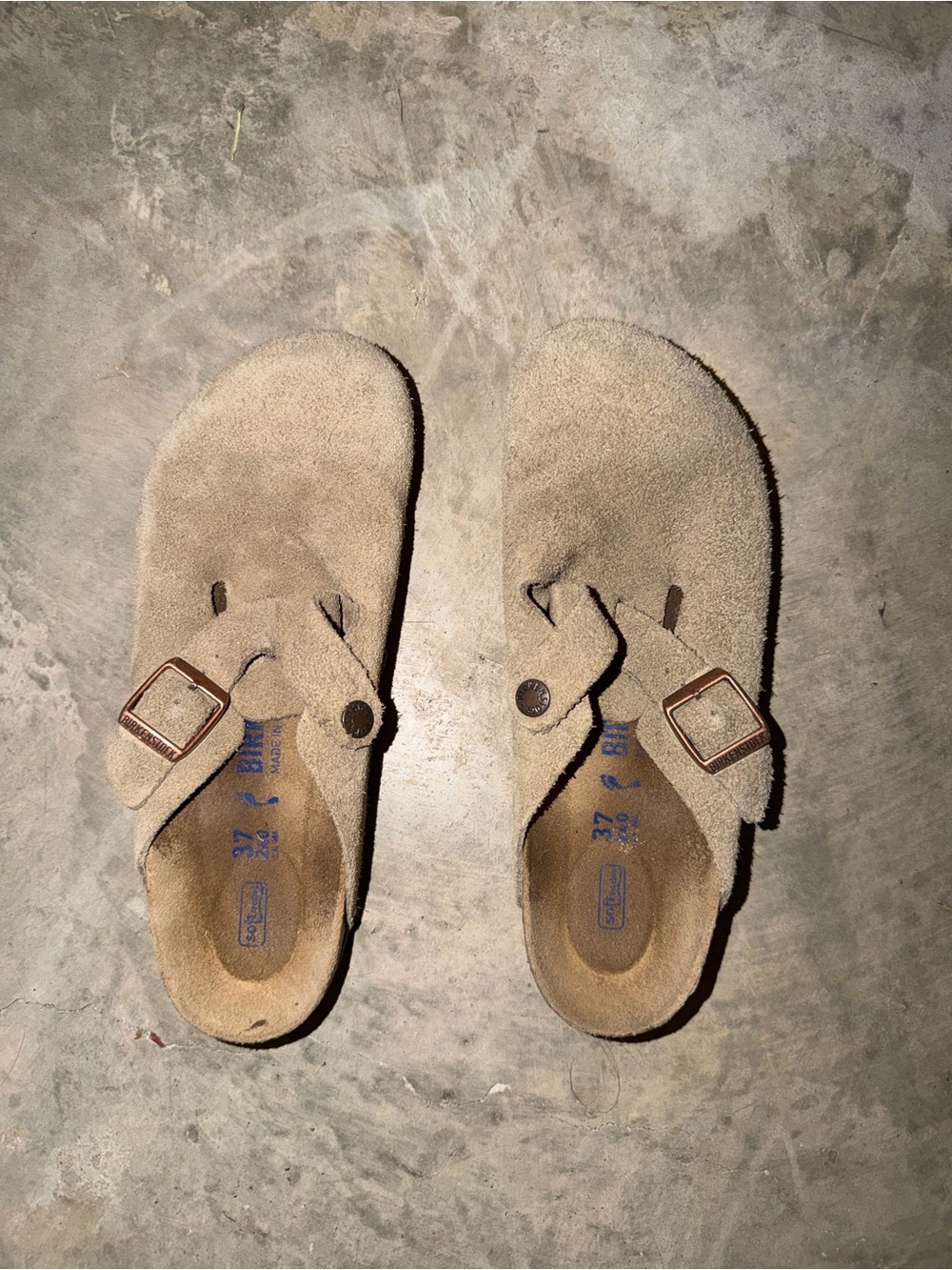 Birkenstock Suede Beige Buckled Slip-On Sandals